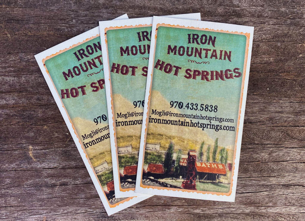 Business card with vintage building for hot springs pool